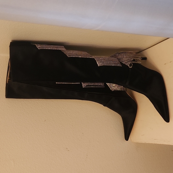 ♤ Christian Lacroix Black Satin Chandelier Boots - Picture 4 of 12